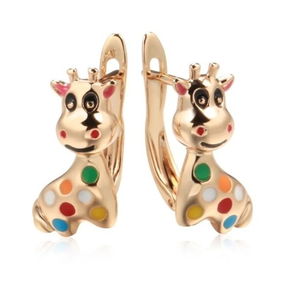 Rose Gold Plated Giraffe Ear Stud Earrings - Picture 6 of 7